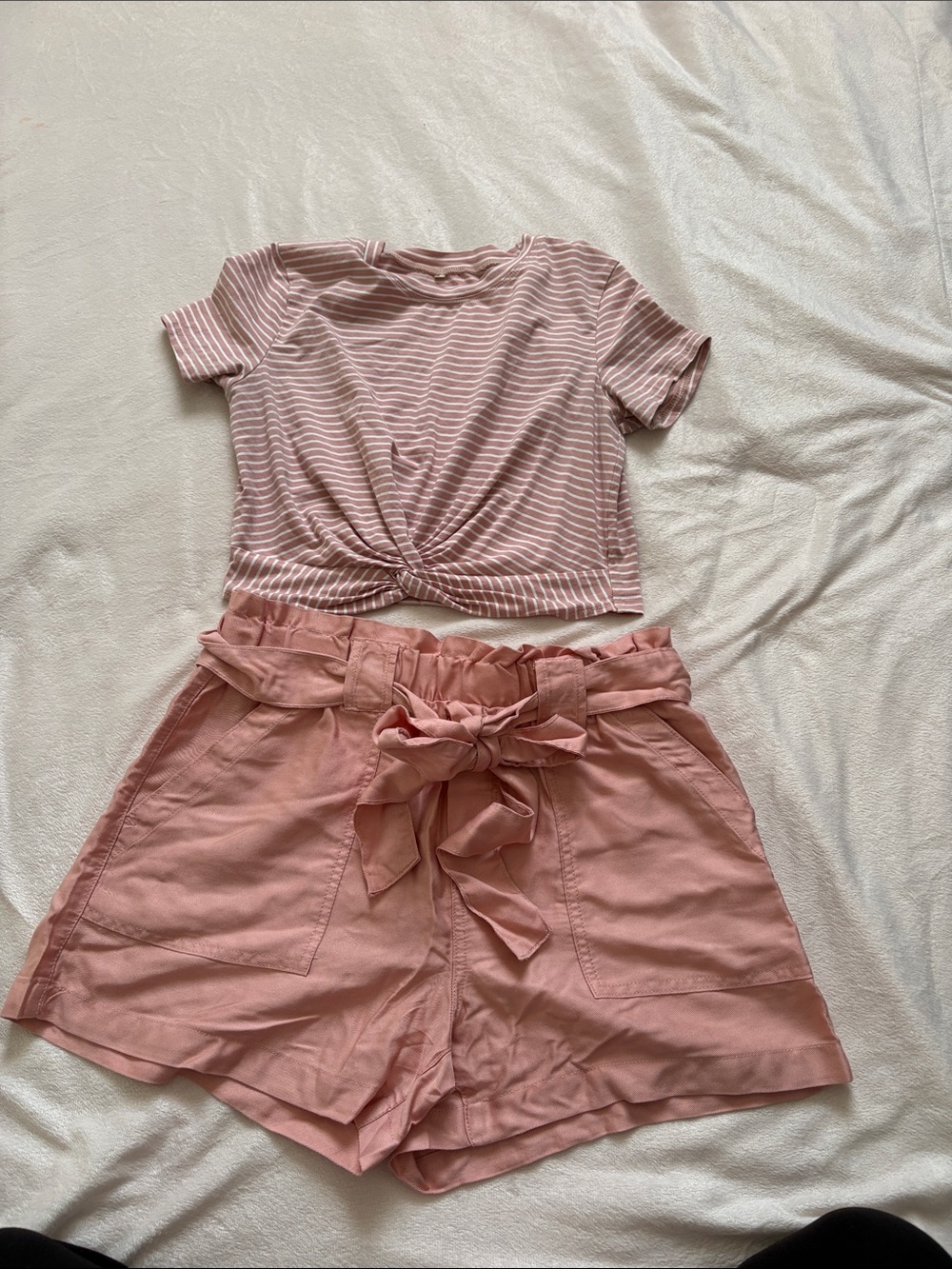 Pink Shorts with tie belt size 4-6  Free Pink Striped Twist Front Tee included